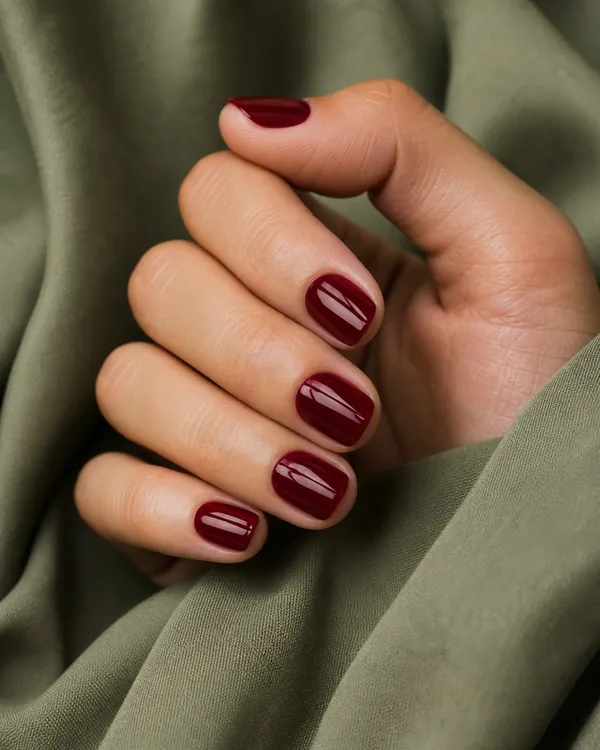 Short glossy cherry red manicure