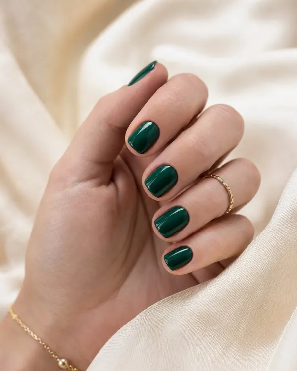 Short glossy emerald green manicure